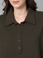 Women's Brown Cotton Elastane Regular Fit Kdress