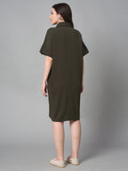 Women's Brown Cotton Elastane Regular Fit Kdress