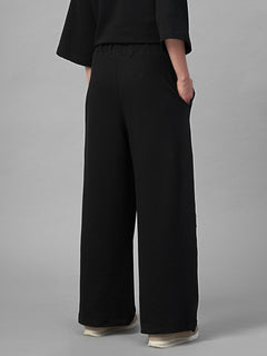 Women's Black Cotton Elastane Loose Fit Knit Pant