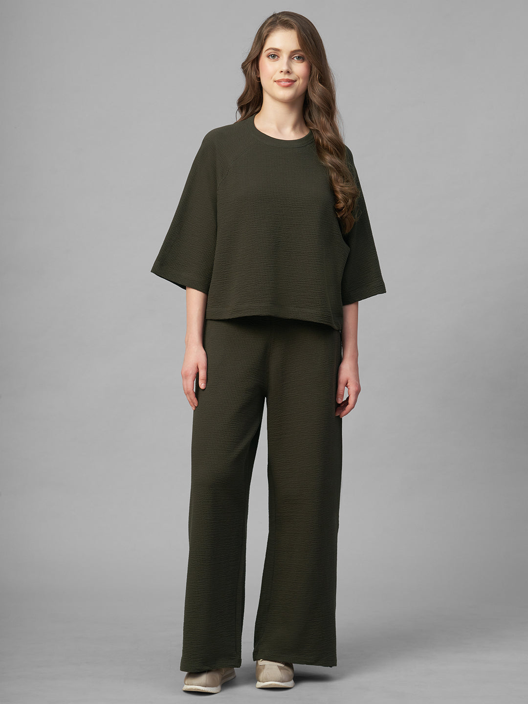 Women's Brown Cotton Elastane Loose Fit Knit Pant