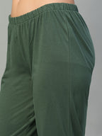 Women's Green 100% Cotton Regular Fit Knit Tshirt-Pyjama Set