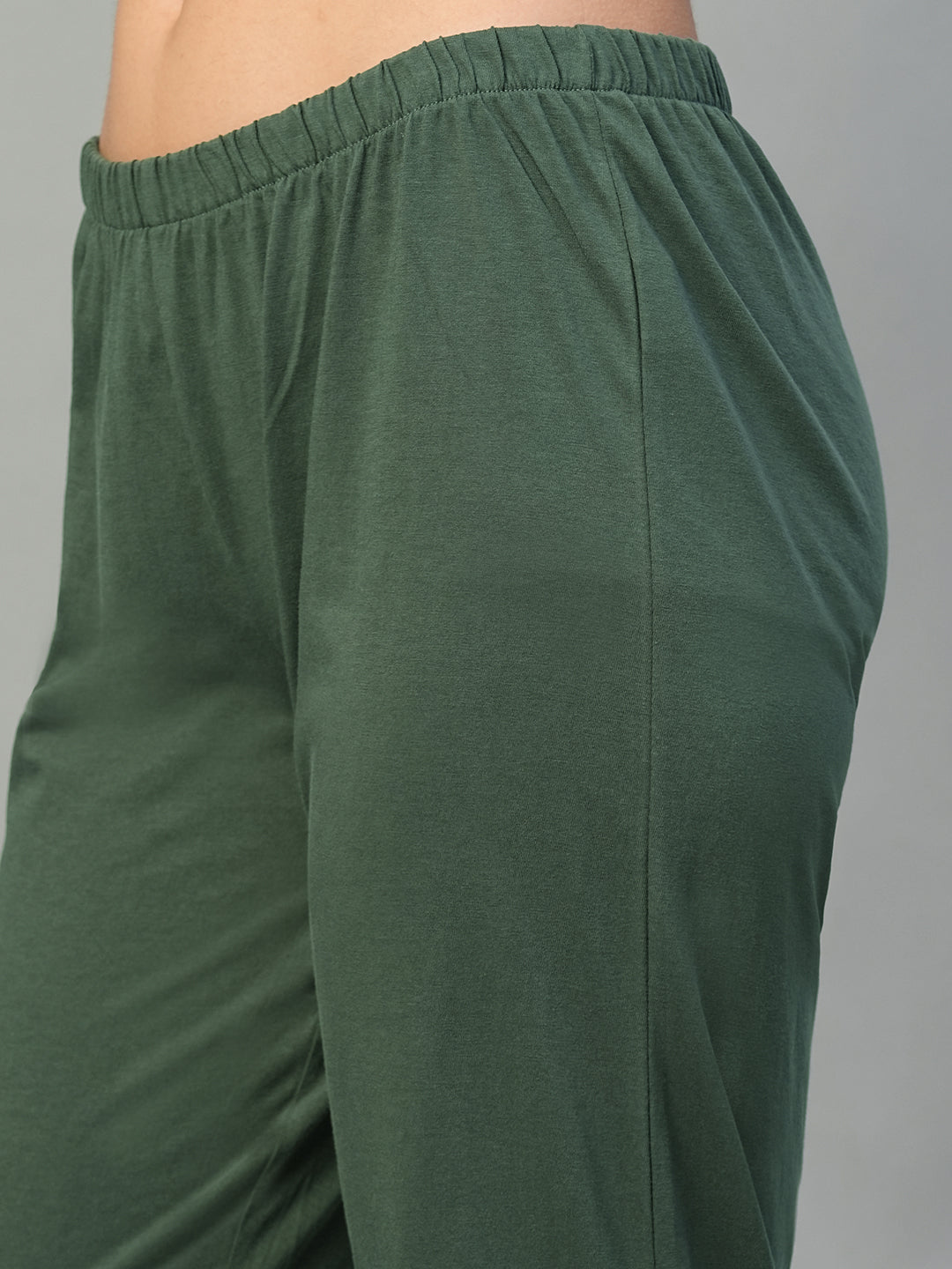 Women's Green 100% Cotton Regular Fit Knit Tshirt-Pyjama Set