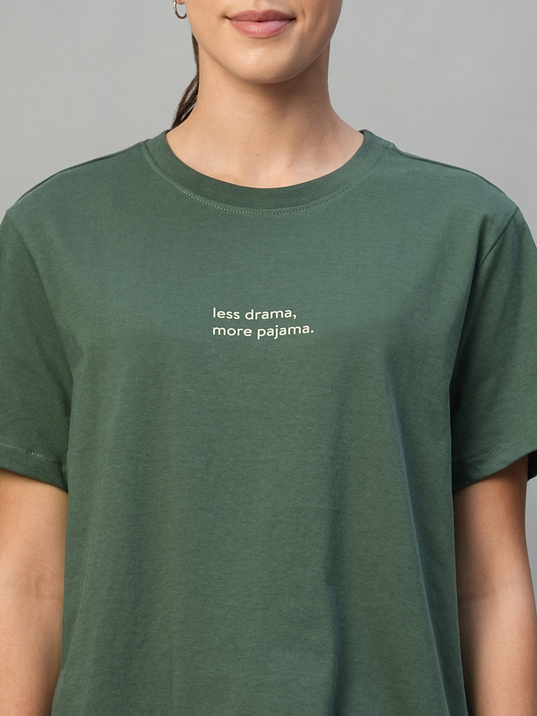 Women's Green 100% Cotton Regular Fit Knit Tshirt-Pyjama Set