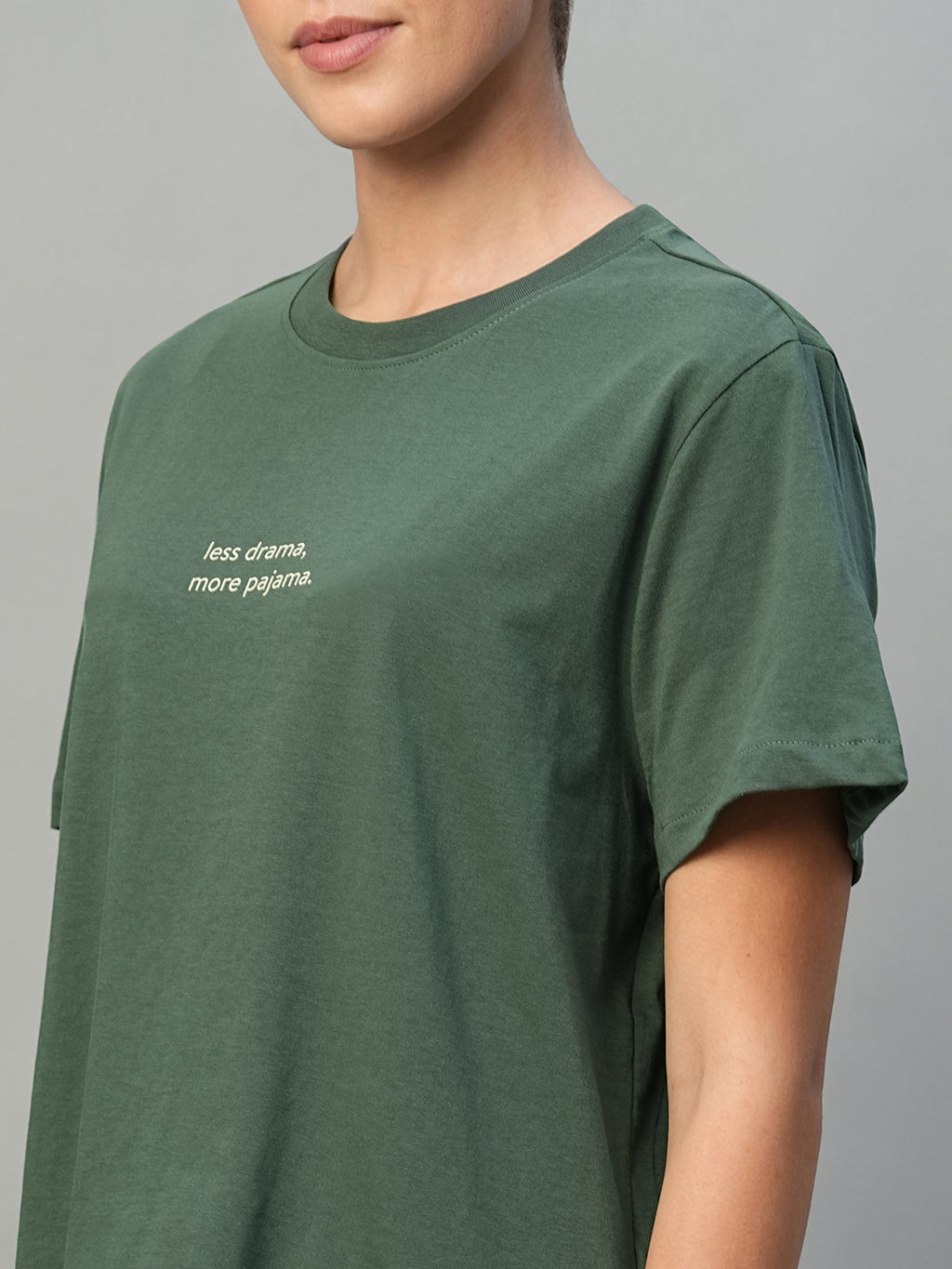Women's Green 100% Cotton Regular Fit Knit Tshirt-Pyjama Set
