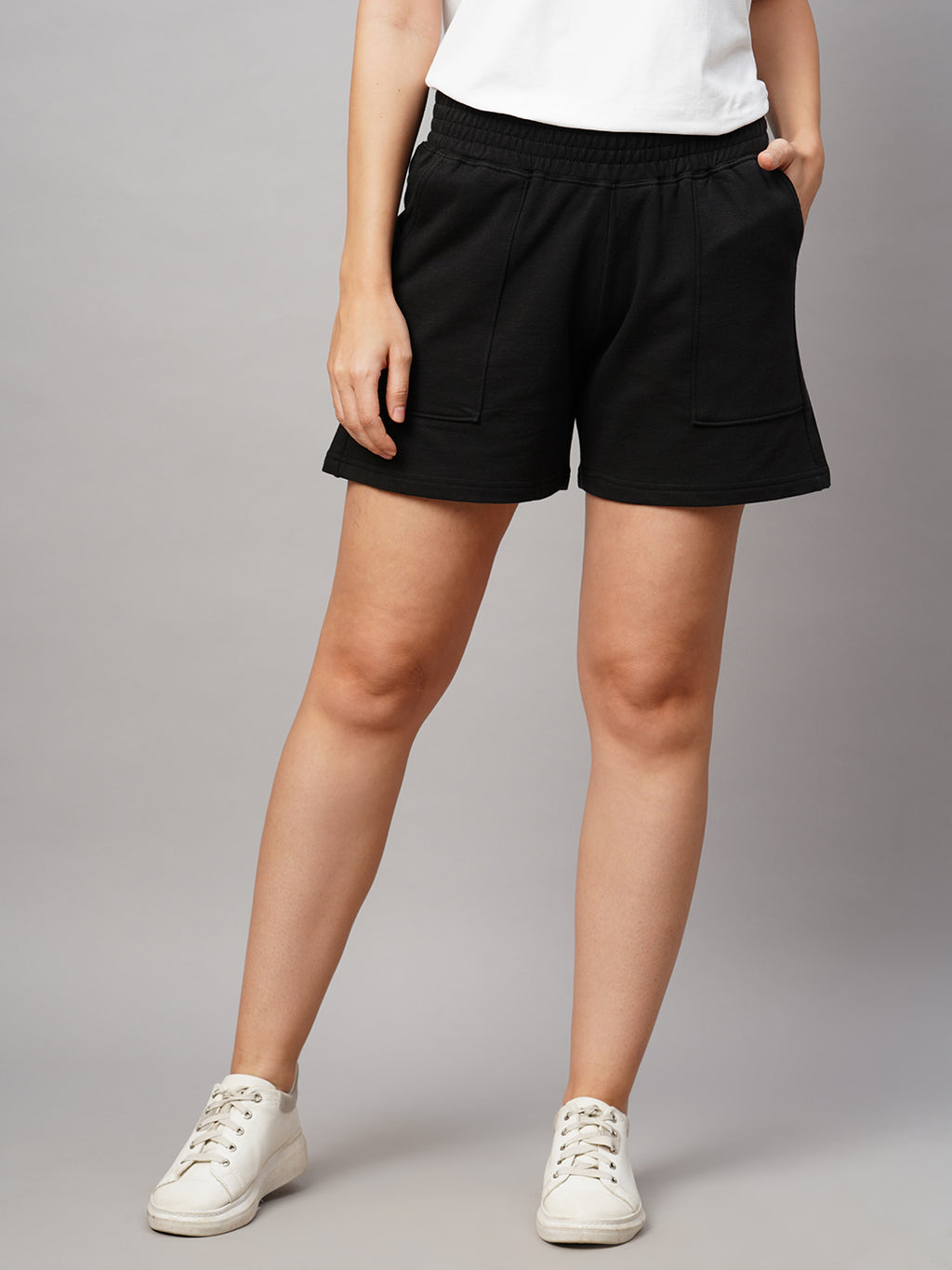 Women's Grey Cotton Regular Fit Knit Shorts
