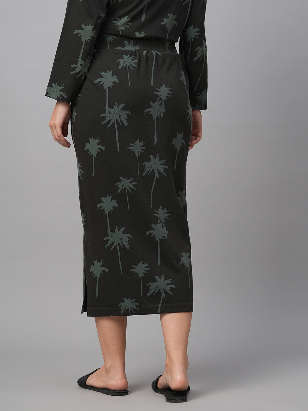 Women's Dark Grey Cotton Slim Fit Skirt