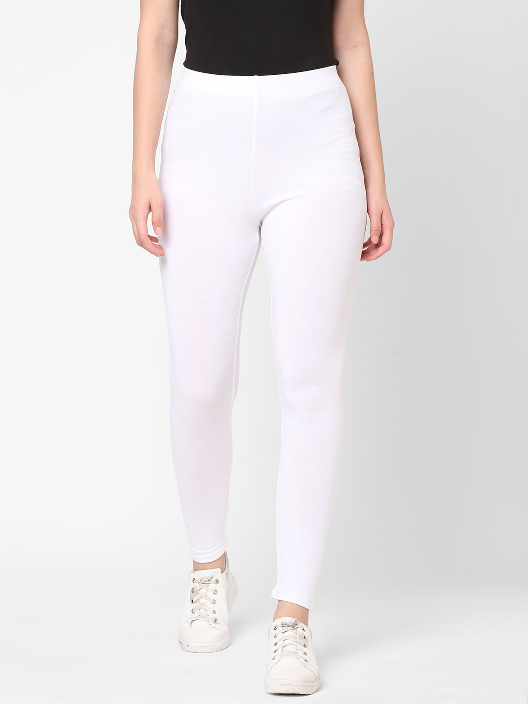 Women's Cotton Elastane White Slim Fit Ktights