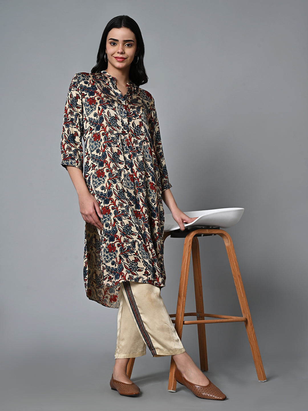 Women’s Viscose Modal Ajrak Hand Block Printed Regular Fit Blue Kurta