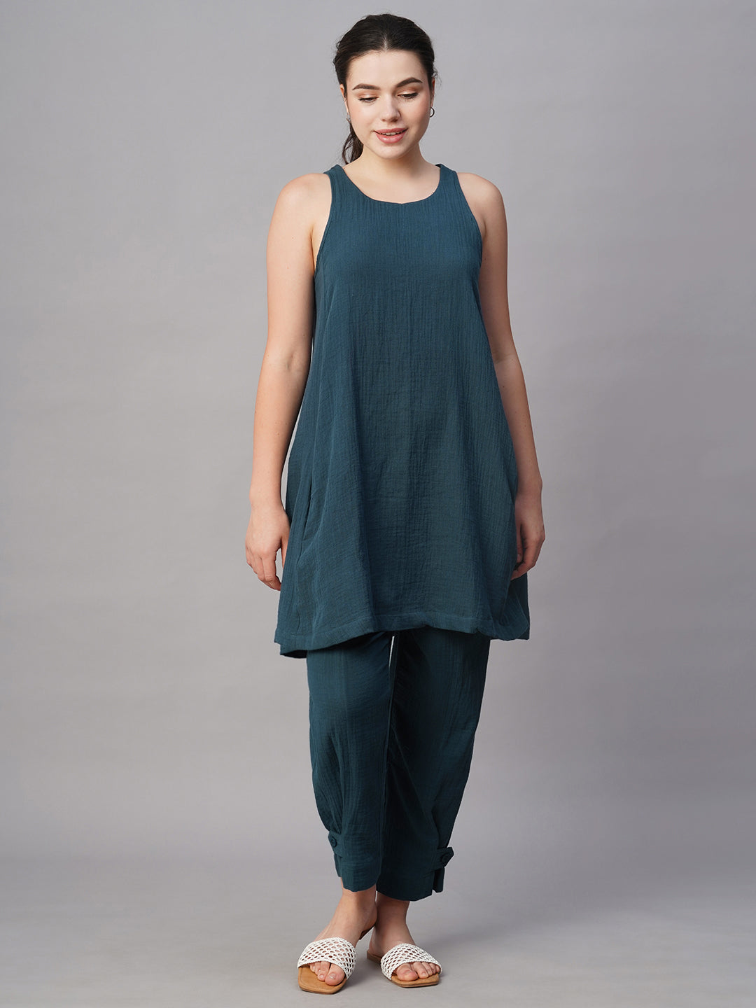 Women's Blue Cotton Regular Fit Kurta