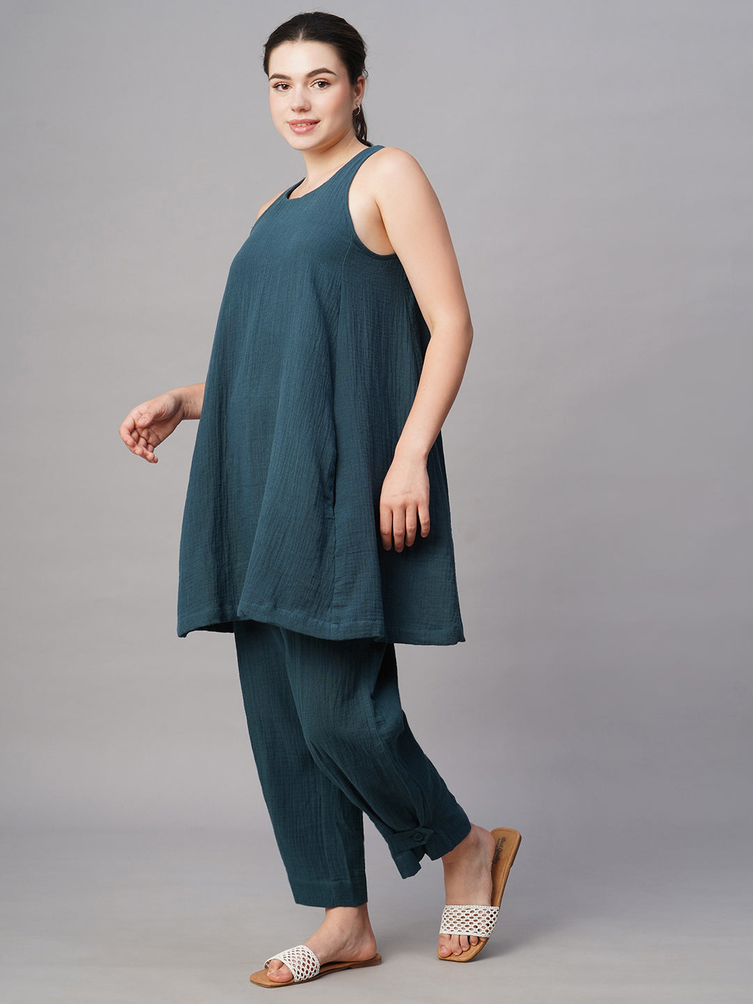 Women's Blue Cotton Regular Fit Kurta