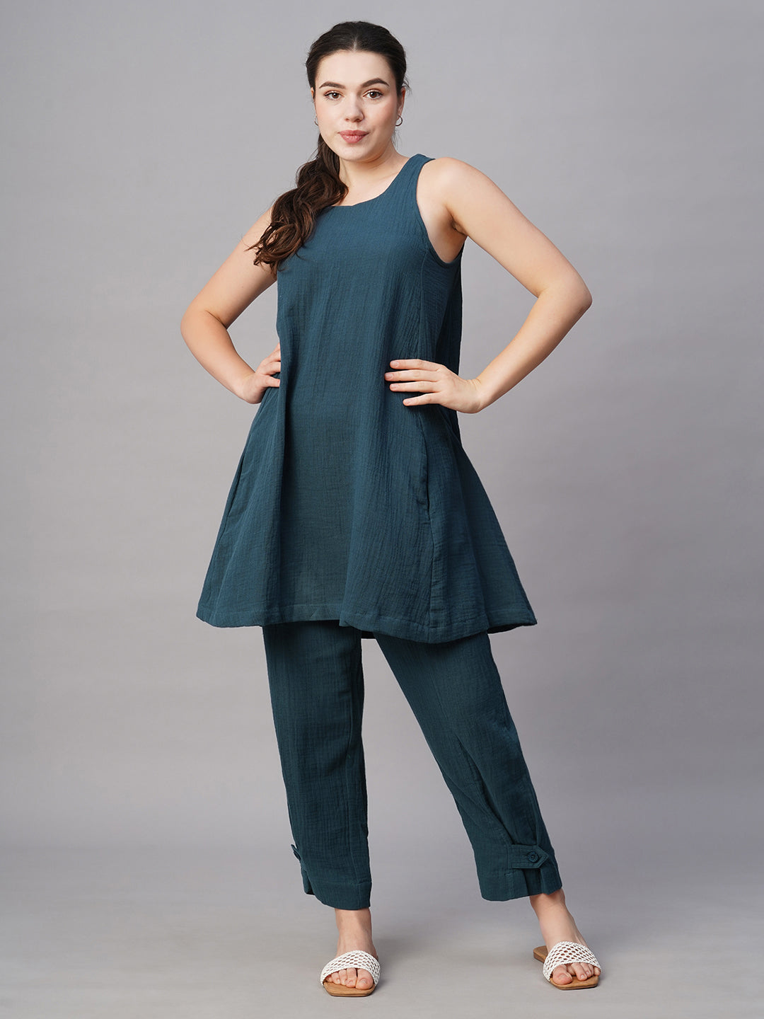 Women's Blue Cotton Regular Fit Kurta