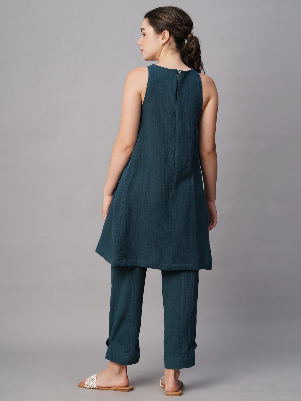 Women's Blue Cotton Regular Fit Kurta