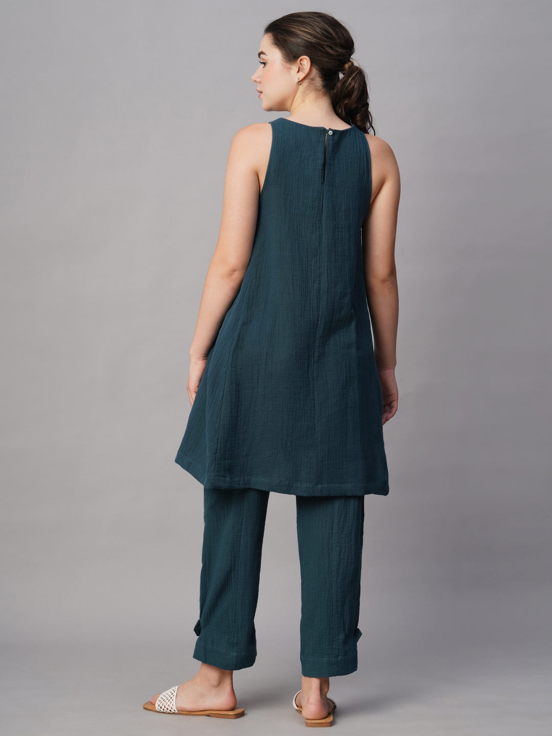 Women's Blue Cotton Regular Fit Kurta
