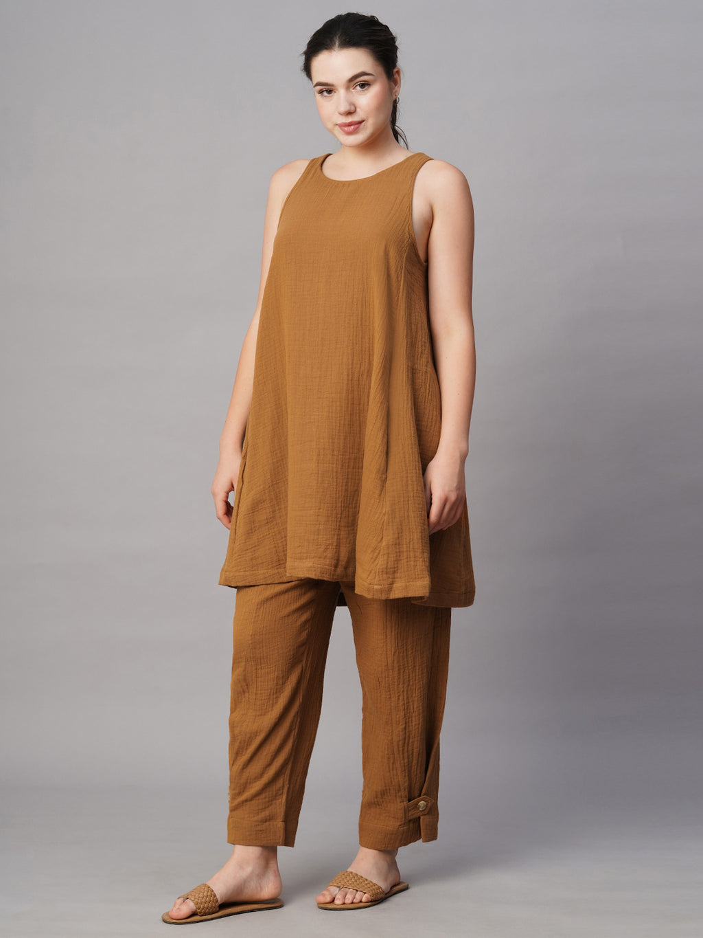 Women's Mustard Cotton Regular Fit Kurta