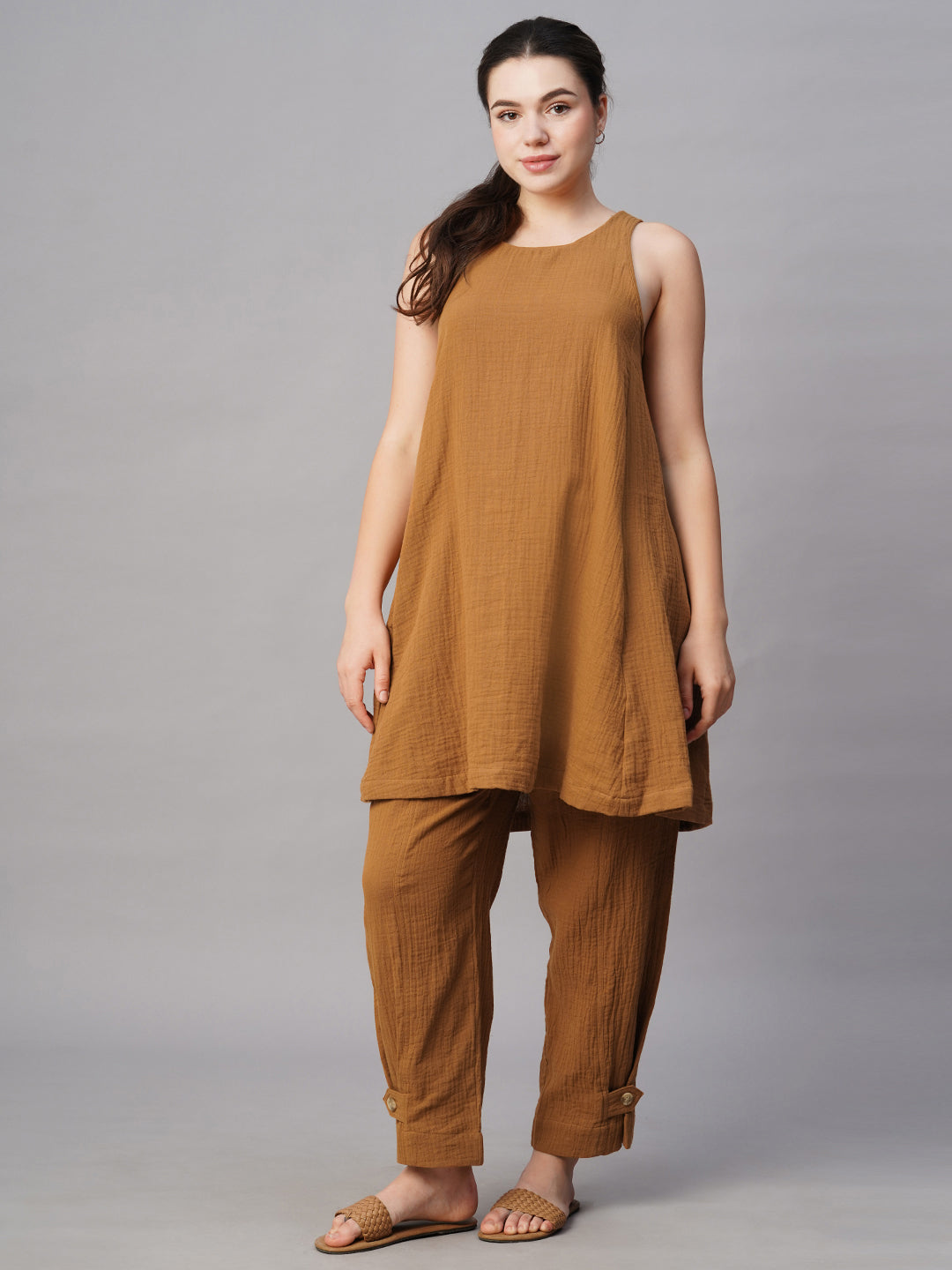 Women's Mustard Cotton Regular Fit Kurta