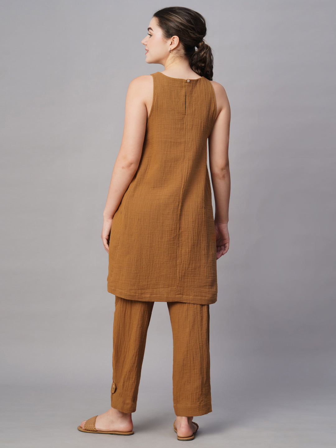 Women's Mustard Cotton Regular Fit Kurta