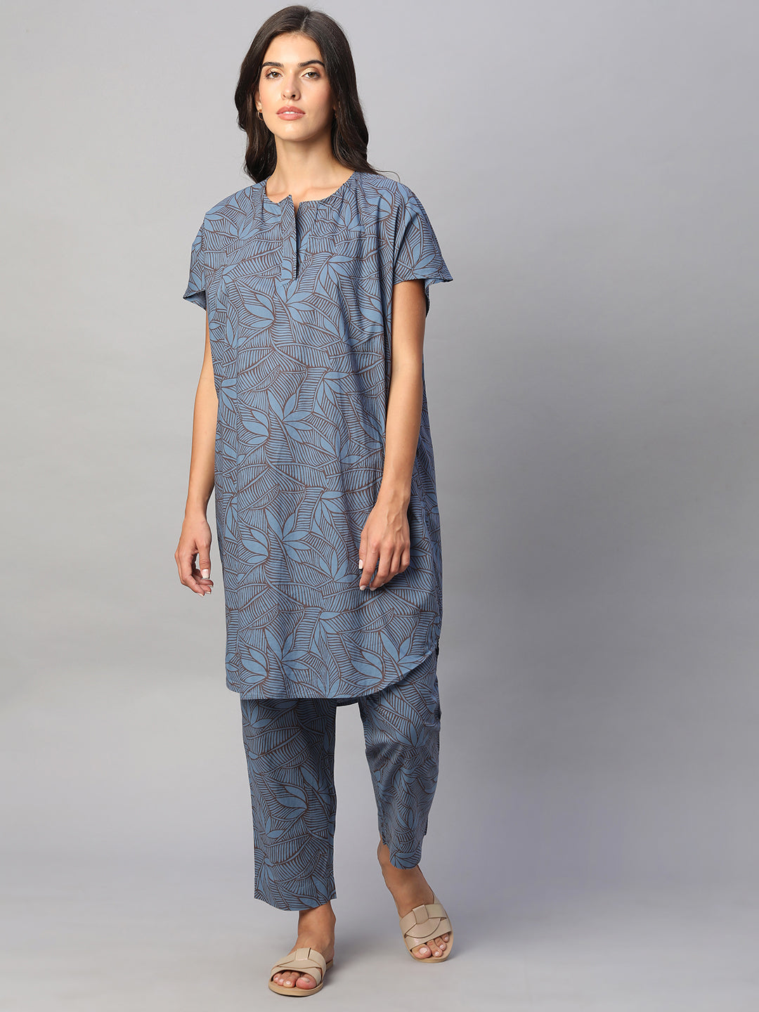 Women's Blue 100% Cotton Boxy Fit Kurta