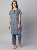 Women's Blue 100% Cotton Boxy Fit Kurta