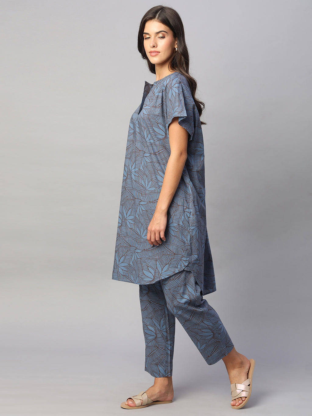 Women's Blue 100% Cotton Boxy Fit Kurta