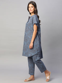 Women's 100% Cotton Boxy Fit Kurta Blue