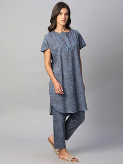 Women's 100% Cotton Boxy Fit Kurta Blue