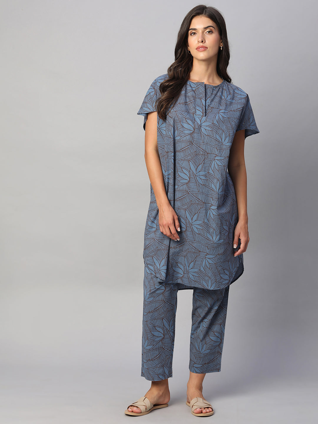 Women's Blue 100% Cotton Boxy Fit Kurta