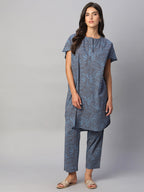 Women's Blue 100% Cotton Boxy Fit Kurta