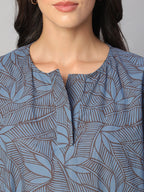 Women's Blue 100% Cotton Boxy Fit Kurta