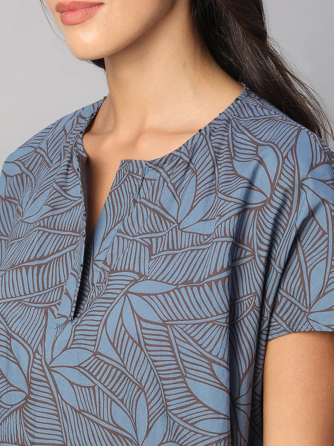 Women's Blue 100% Cotton Boxy Fit Kurta