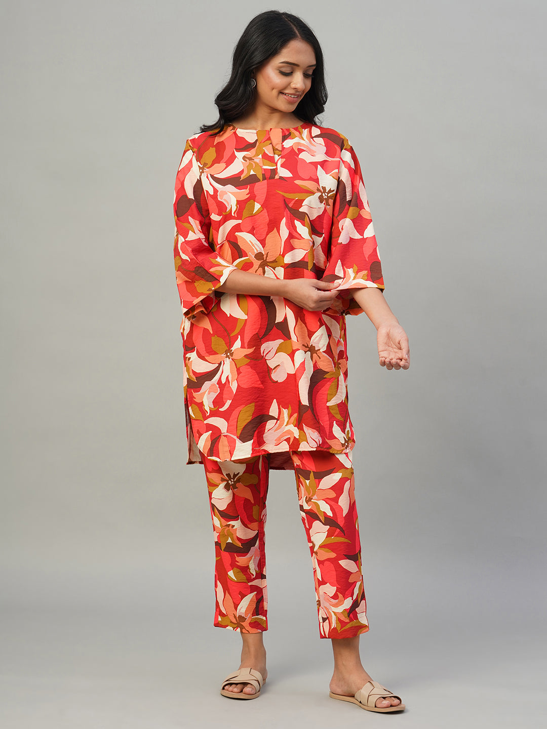 Women's Red 100% Viscose Regular Fit Kurta