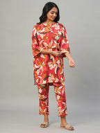 Women's Red Viscose Nylon Regular Fit Kurta