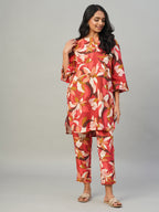 Women's Red Viscose Nylon Regular Fit Kurta
