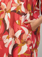 Women's Red Viscose Nylon Regular Fit Kurta