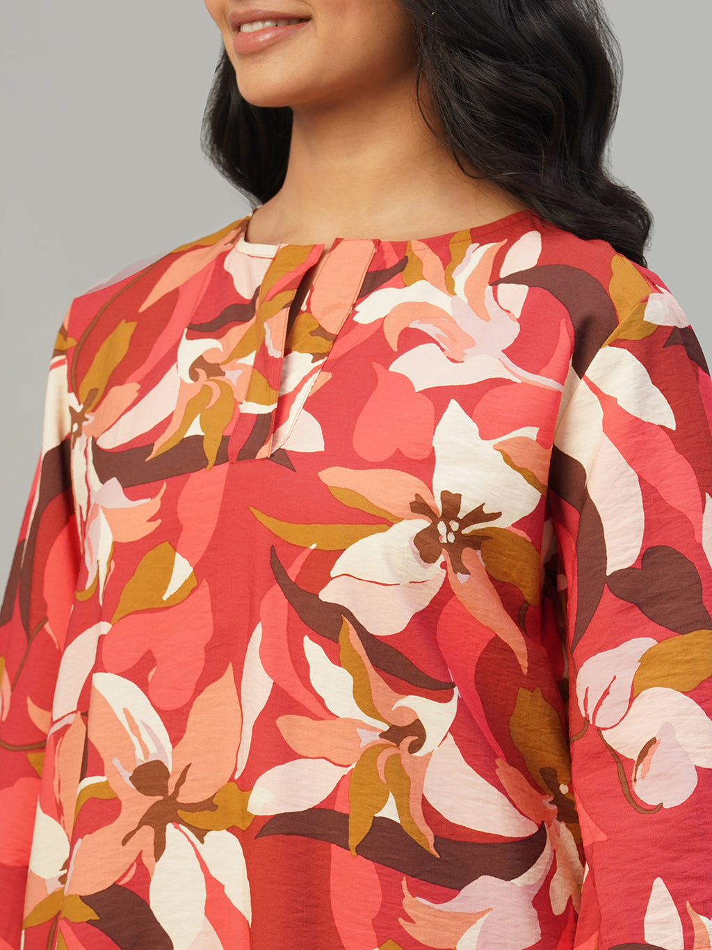 Women's Red Viscose Nylon Regular Fit Kurta