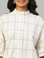 Women's Natural/Black 100% Cotton Boxy Fit Kurta