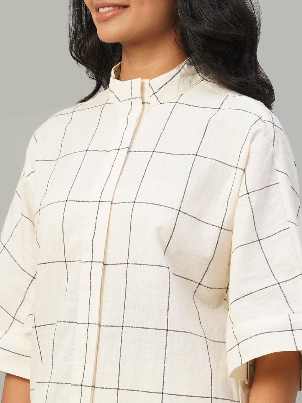 Women's Natural/Black 100% Cotton Boxy Fit Kurta