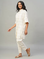 Women's Natural/Black 100% Cotton Boxy Fit Kurta