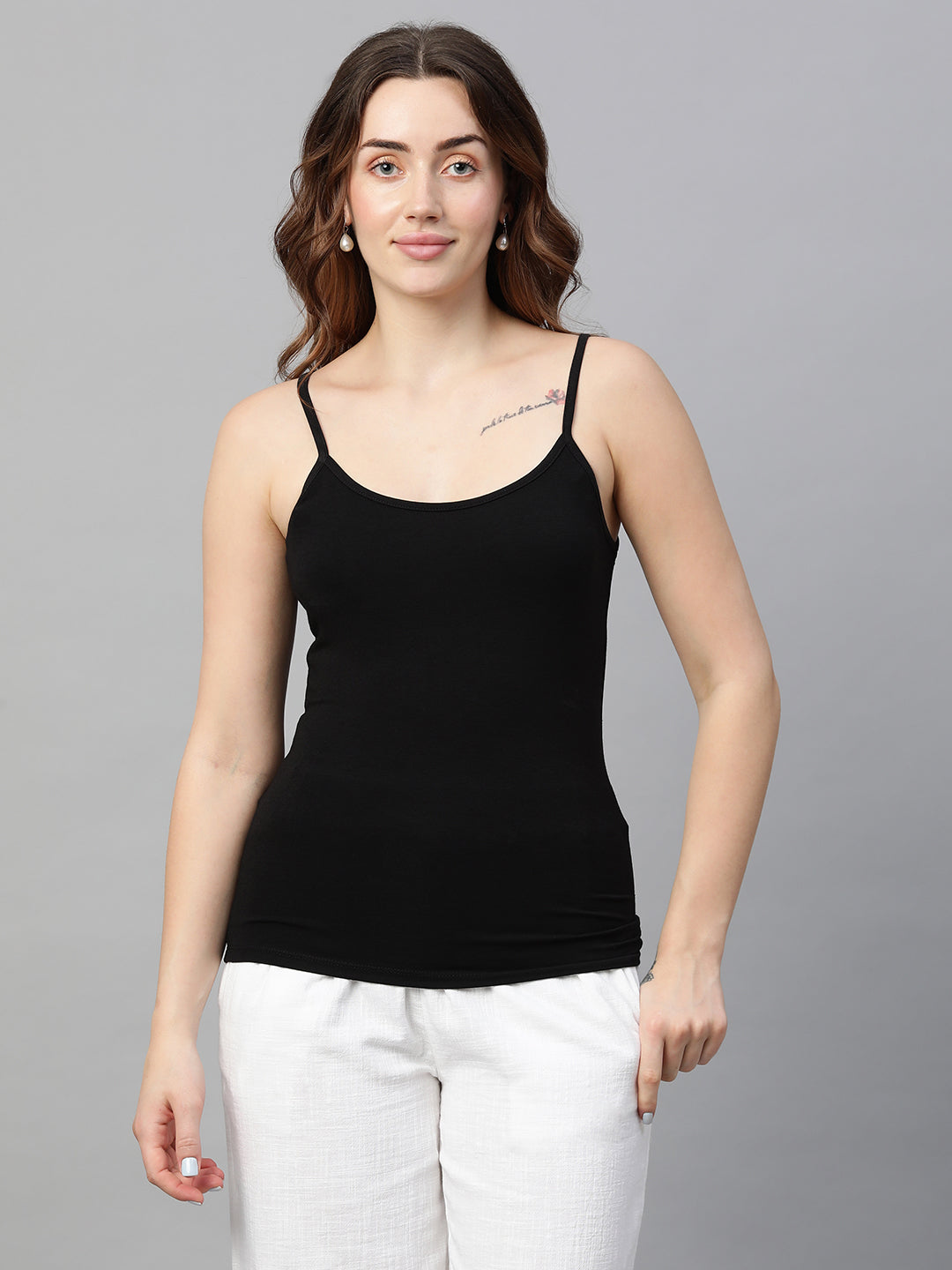 Women's Black Cotton Bamboo Elastane Slim Fit Vest