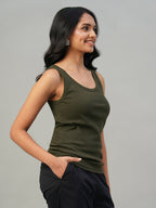 Women's Brown Cotton Elastane Regular Fit Knit Vest