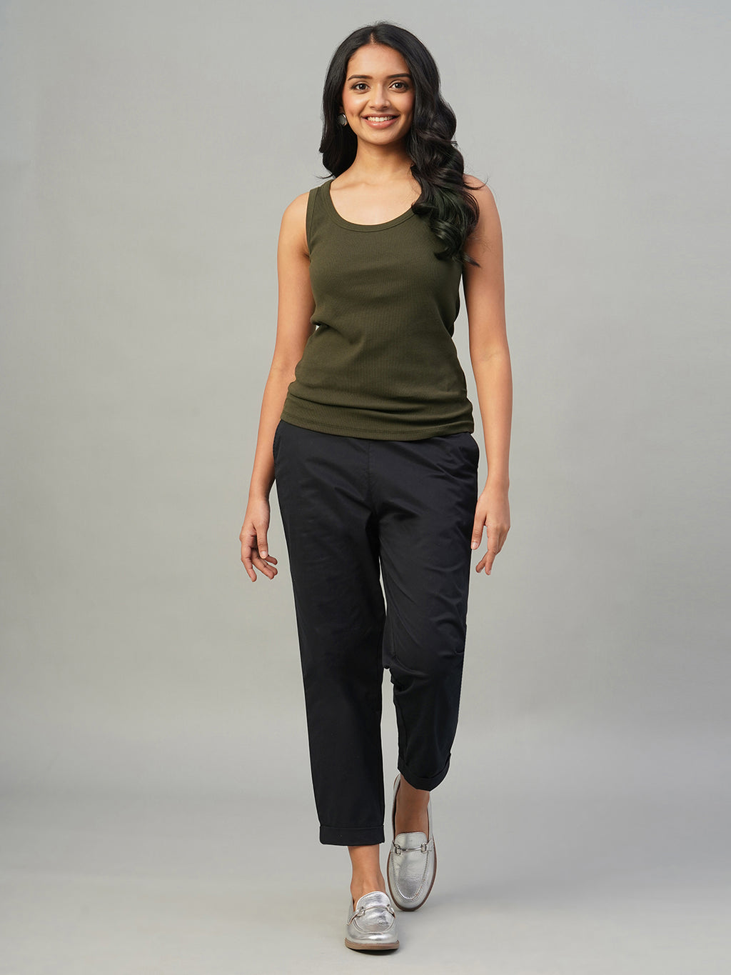 Women's Brown Cotton Elastane Regular Fit Knit Vest