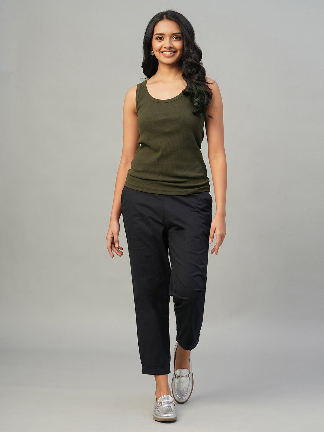 Women's Brown Cotton Elastane Regular Fit Knit Vest