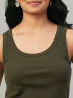 Women's Brown Cotton Elastane Regular Fit Knit Vest