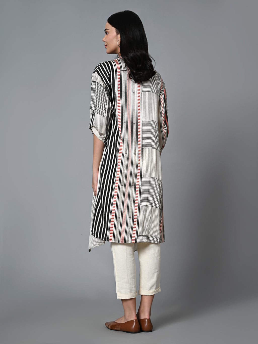 Women's Hand Block Printed Regular Fit Modal Offwhite Overlay
