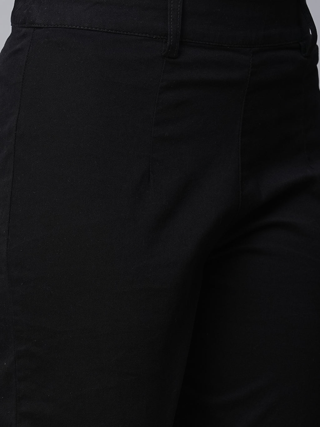 Women's Black Cotton Lycra Regular Fit Pant