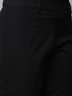 Women's Black Cotton Lycra Regular Fit Pant