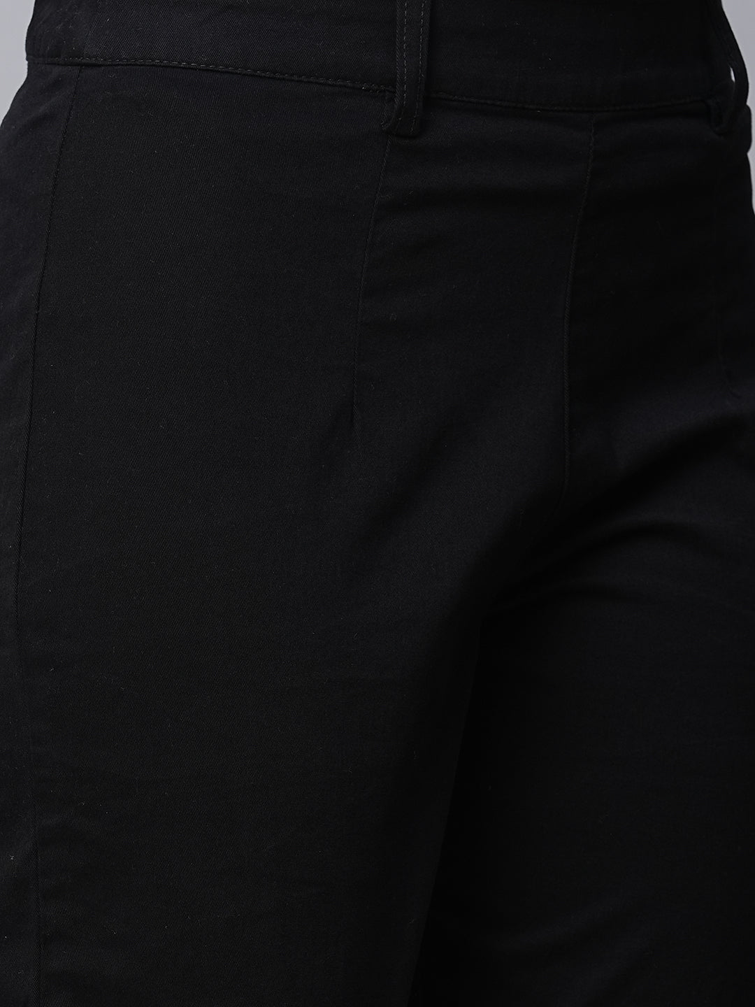 Women's Black Cotton Lycra Regular Fit Pant