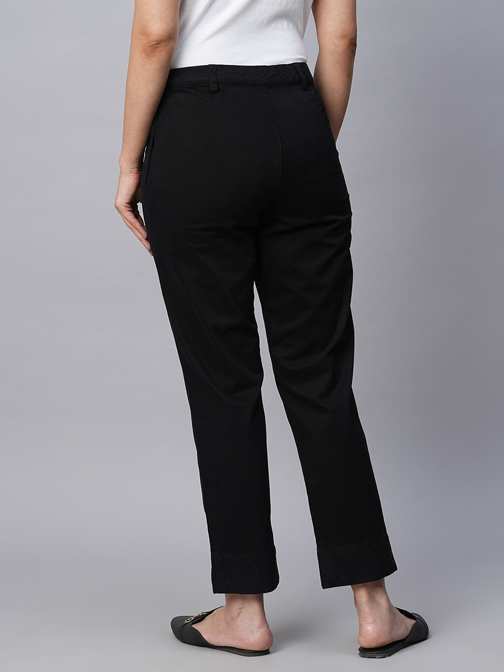 Women's Black Cotton Lycra Regular Fit Pant