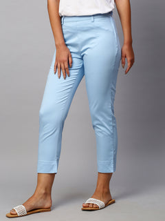 Women’s Cotton Lycra Regular Fit Pant Blue
