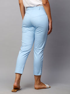 Women’s Cotton Lycra Regular Fit Pant Blue