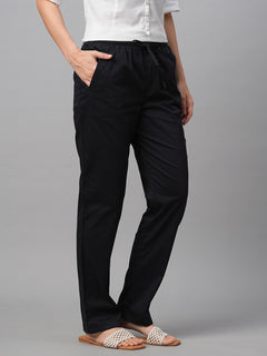 Women's Black Cotton Lycra Regular Fit Pant